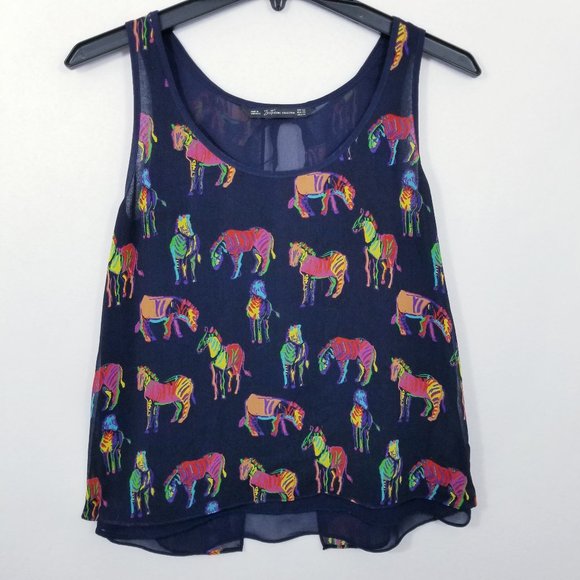 Zara Trafaluc Rainbow Zebras Sheer Tie Back Top - Picture 1 of 6